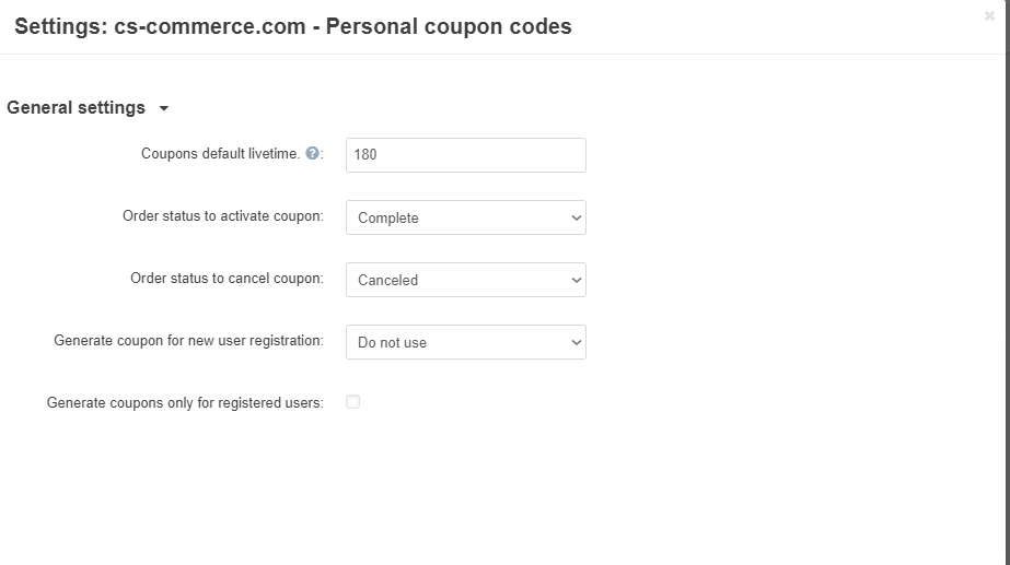 Personal coupon codes - add-on for online stores CS-Cart